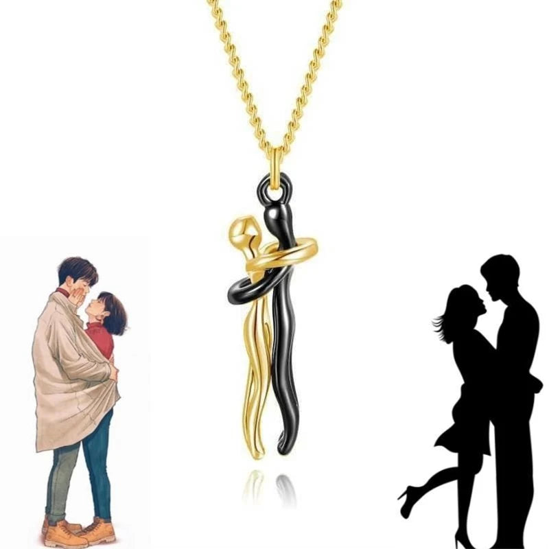 Couple Hugging Pendant Necklace Exquisite Lover Necklaces Jewelry Ornament for Valentine's Day Wedding Women Men Love Witness